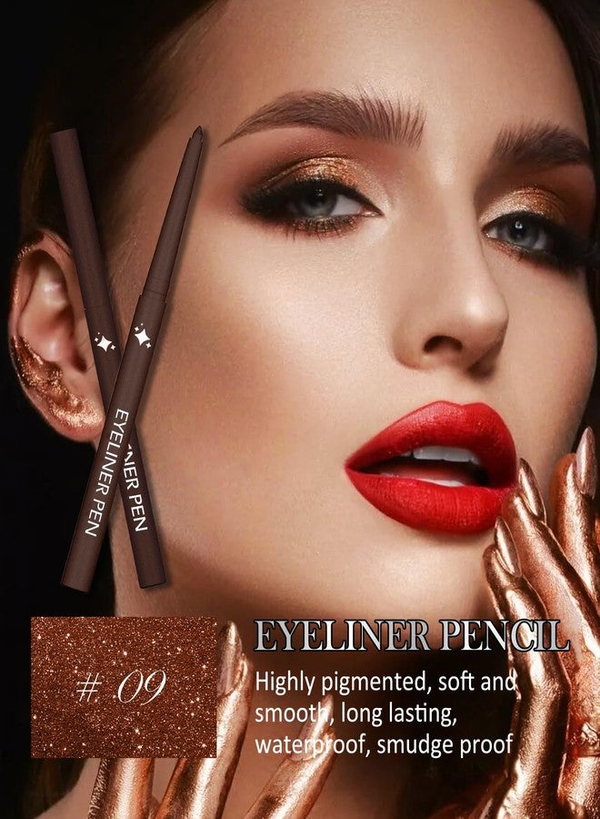 Lestpola Glitter Brown Eyeliner Pencil,Glitter Gel Eyeliner Pencils, Waterproof Smudge Proof Long-Lasting Metallic Waterline Eye Liner, Precision Retractable Shine Pen for Mature Women Girls Eye Makeup- #09 - Image 2